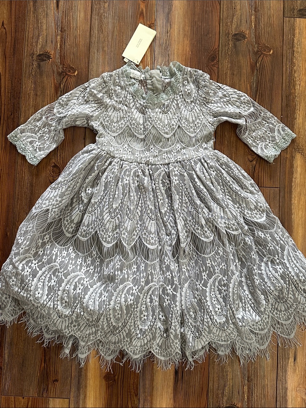 Trish Scully Child Lace Dress in Soft Sage